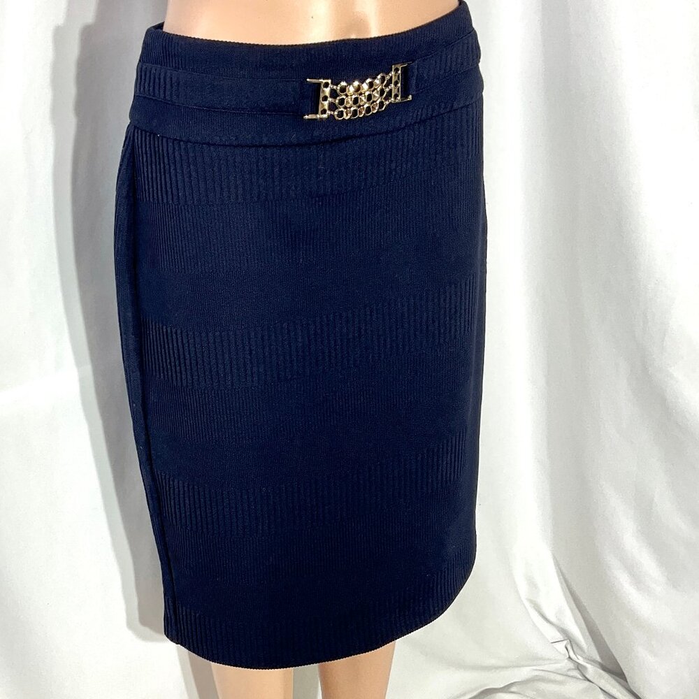 Soho Size S 3/$14 Ribbed Knit Navy Knee Length Metal Detail Skirt